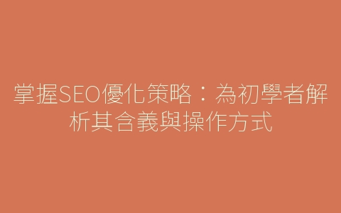 掌握SEO優化策略：為初學者解析其含義與操作方式